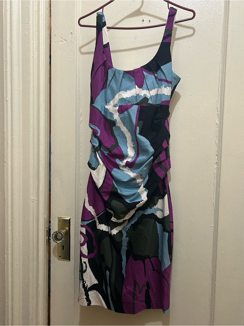 Suzi Chin for Maggy Boutique Dress Sz 4 Abstract Cotton Spandex Midi Stretch